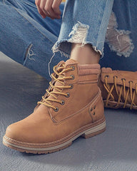 Women's Casual Comfy Split Joint Lace-up Flat Martin Boots