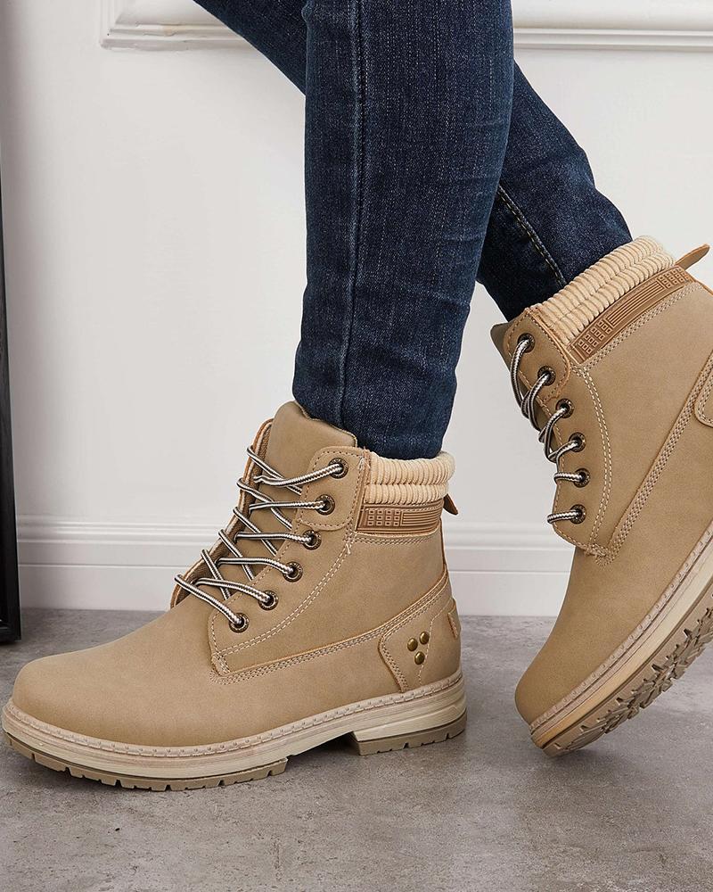 Women's Casual Comfy Split Joint Lace-up Flat Martin Boots