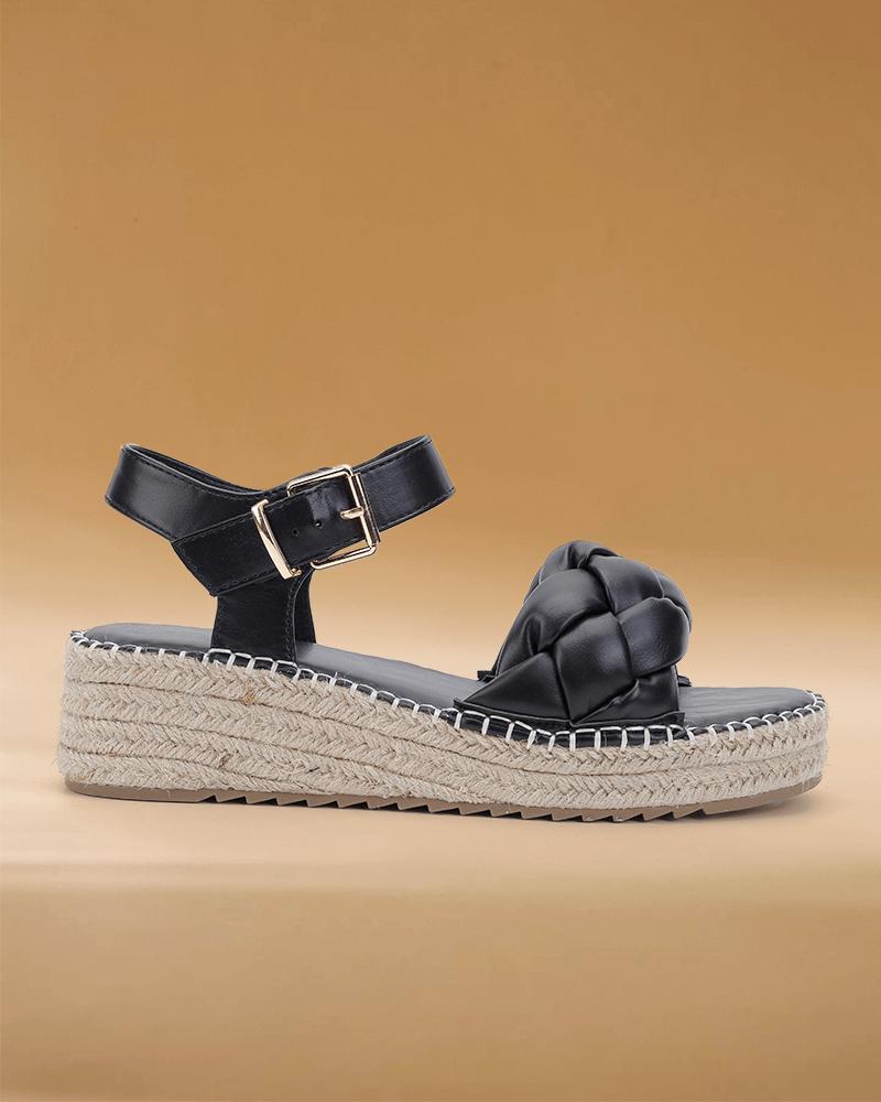 Women's Casual Braided Strap Adjusting Buckle Flat Sandals