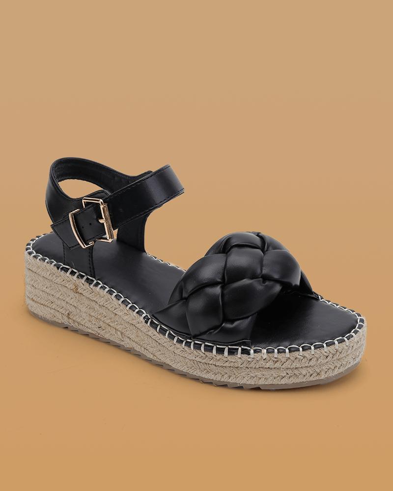 Women's Casual Braided Strap Adjusting Buckle Flat Sandals