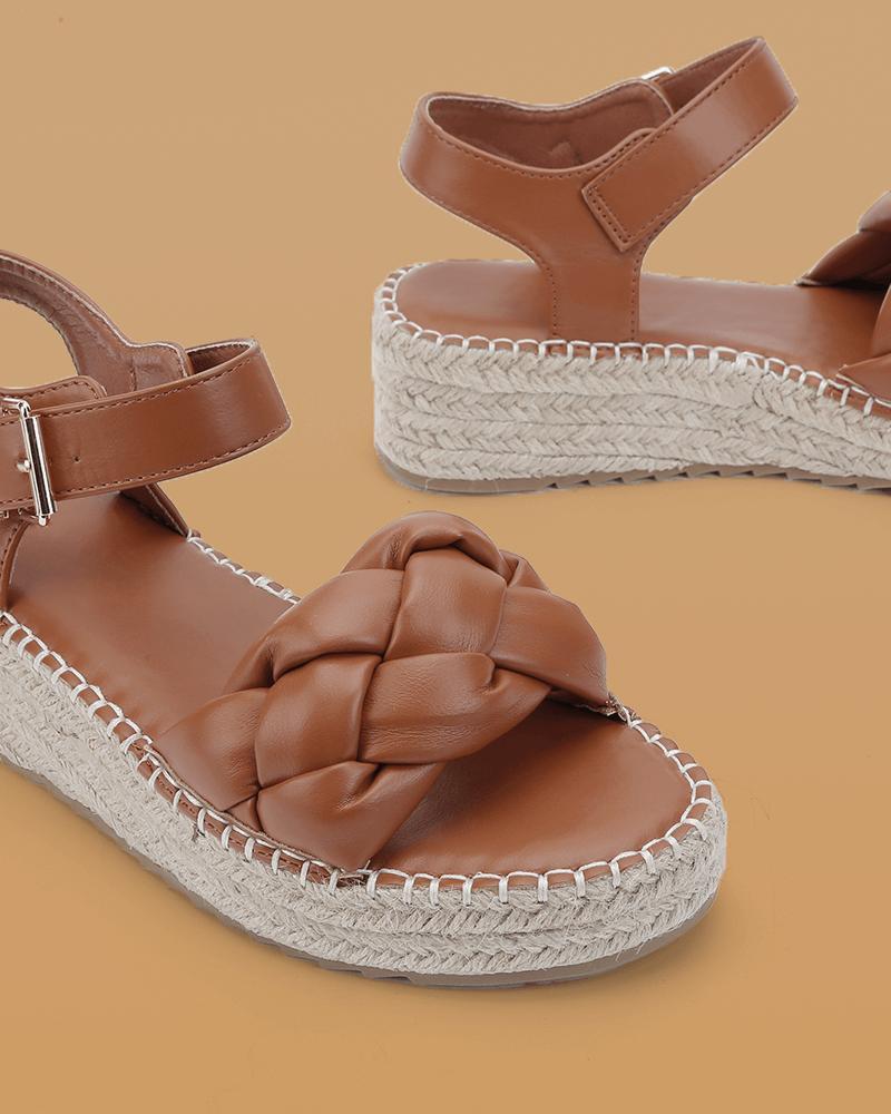 Women's Casual Braided Strap Adjusting Buckle Flat Sandals