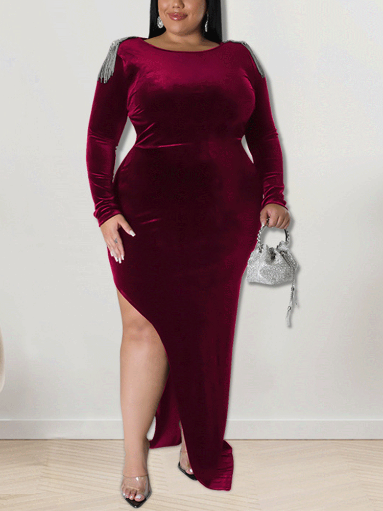Velvet Slit Midi Dresses