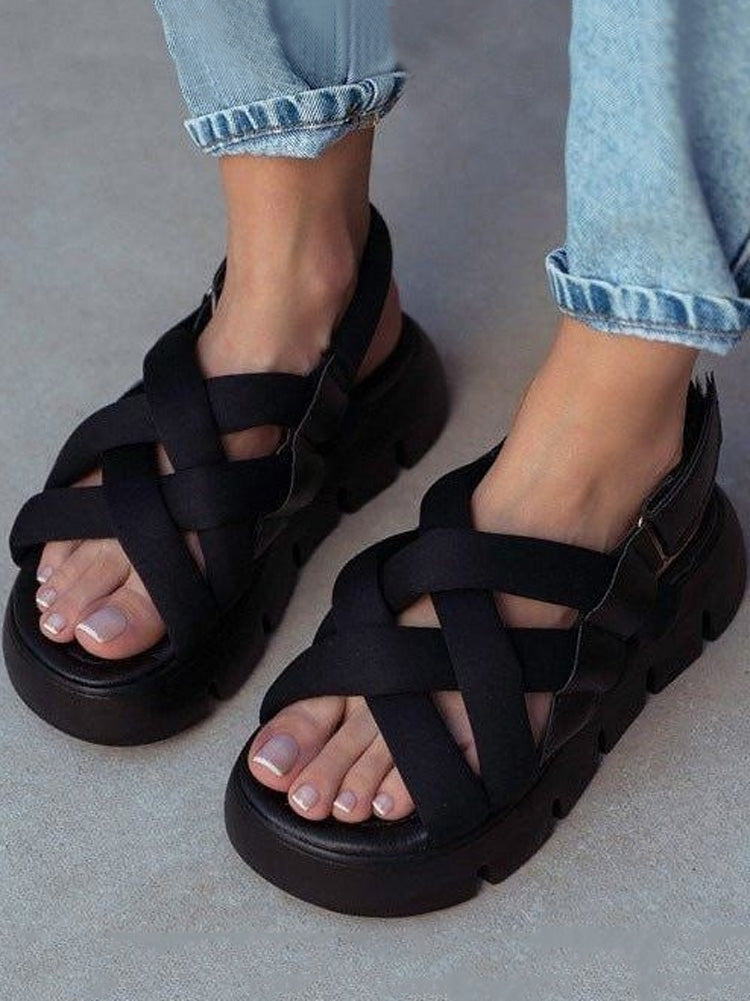 Velcro Cross Strap Platform Sandals