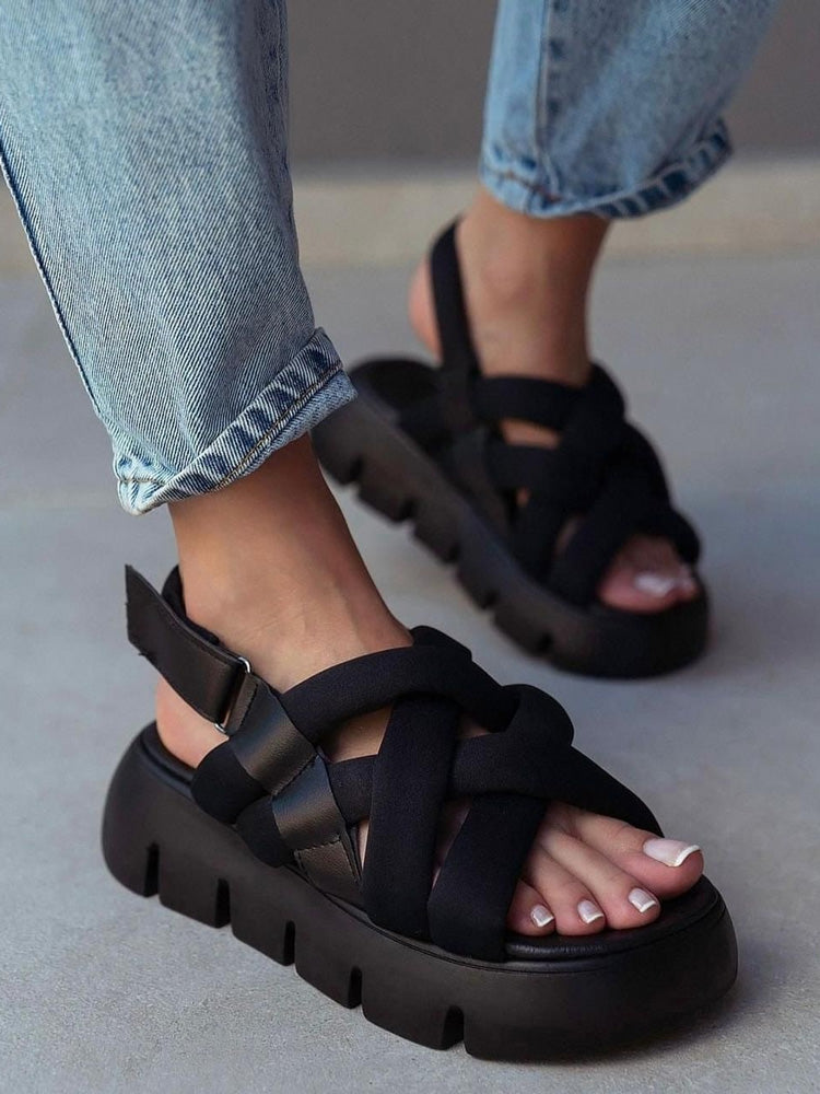 Velcro Cross Strap Platform Sandals