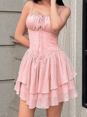 Lace Up Ruffle Corset Mini Dresses