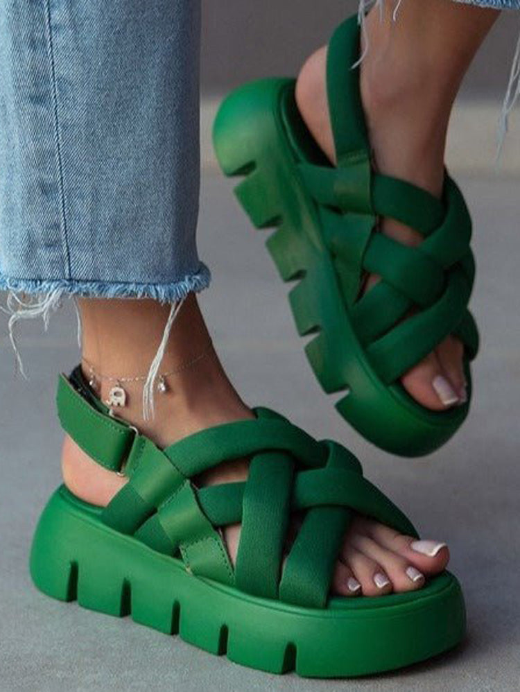 Velcro Cross Strap Platform Sandals