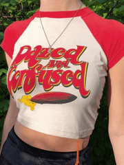 Logo Print Raglan Sleeve Crop Top