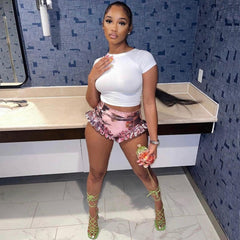 High Waist Ruffle Wide Leg Shorts - Pink