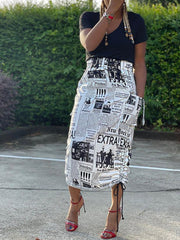 Newspaper Letter Print Skirt