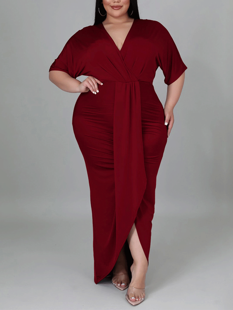 V Neck Solid Color Maxi Dresses