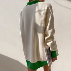 Contrast Color Rib Knit Long Sleeve Cardigan - Beige