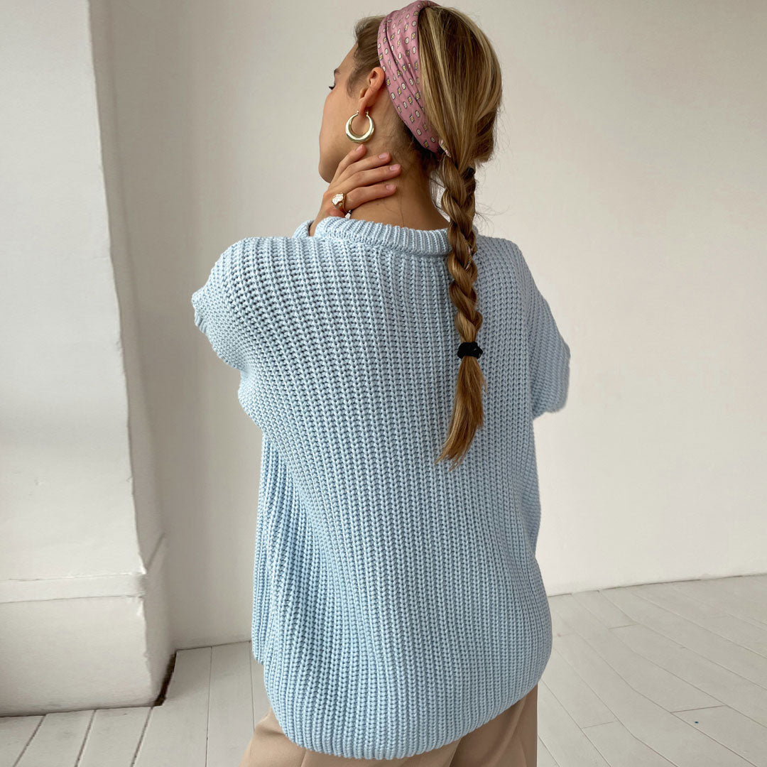 Candy Color Crewneck Pullover Sweater - Light Blue