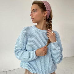 Candy Color Crewneck Pullover Sweater - Light Blue