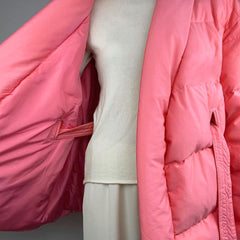 Long Sleeve Belted Puffer Jacket - Coral Pink