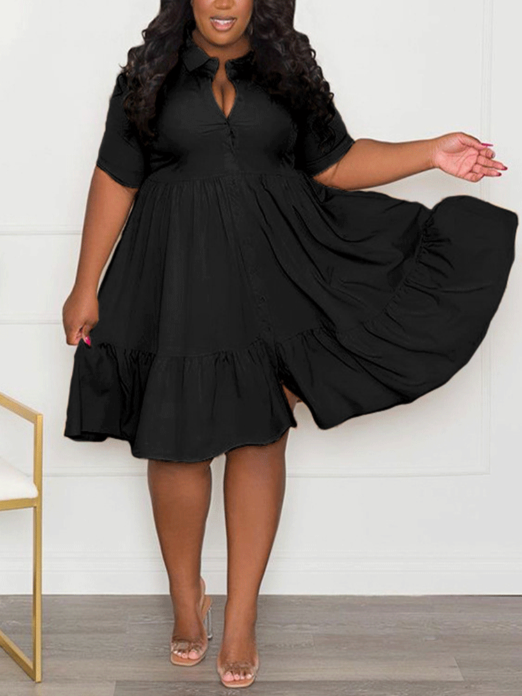 V-neck Lapels A-line Mini Dresses