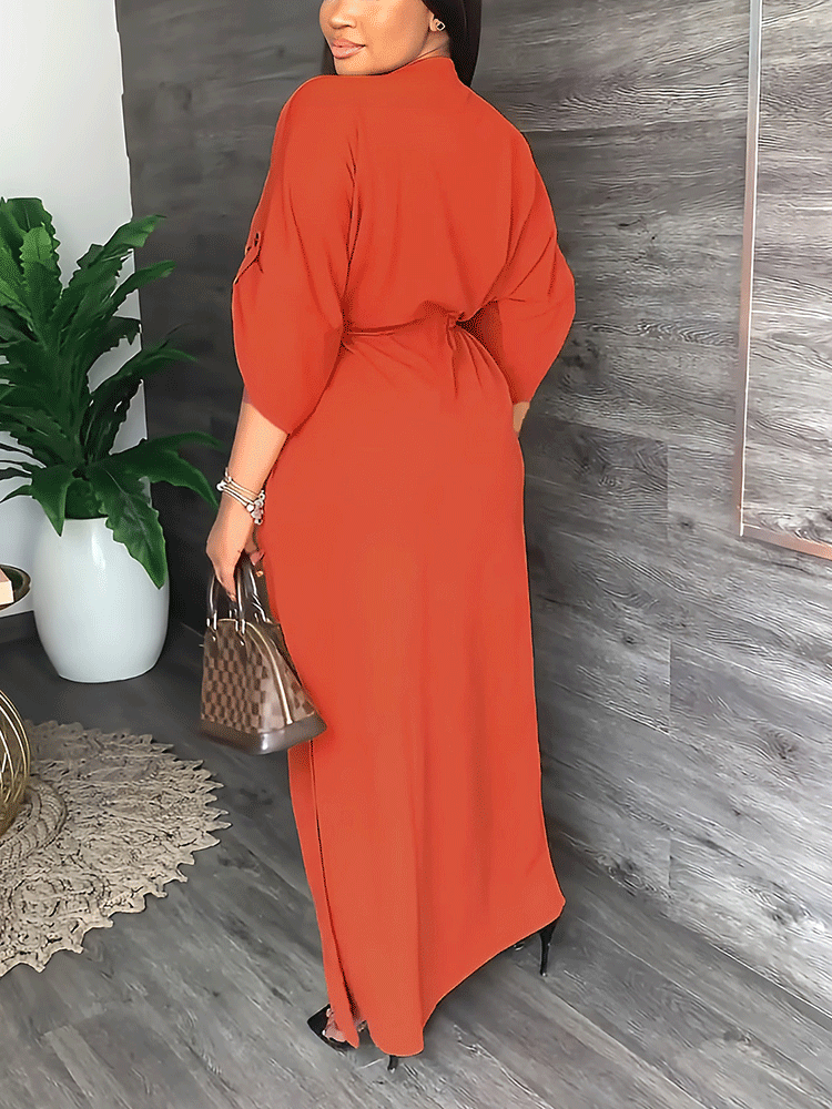V-neck Split Maxi Dresses