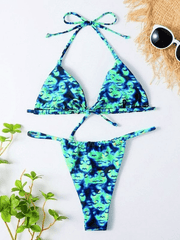 Psychedelic Print Halter Bikini Set