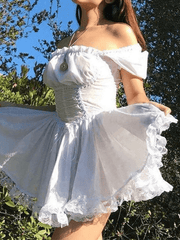 Puff Sleeve Corset Tie Mini Dresses