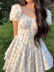 Puff Sleeve Floral Corset Mini Dresses