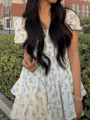 Puff Sleeve Floral Corset Mini Dresses