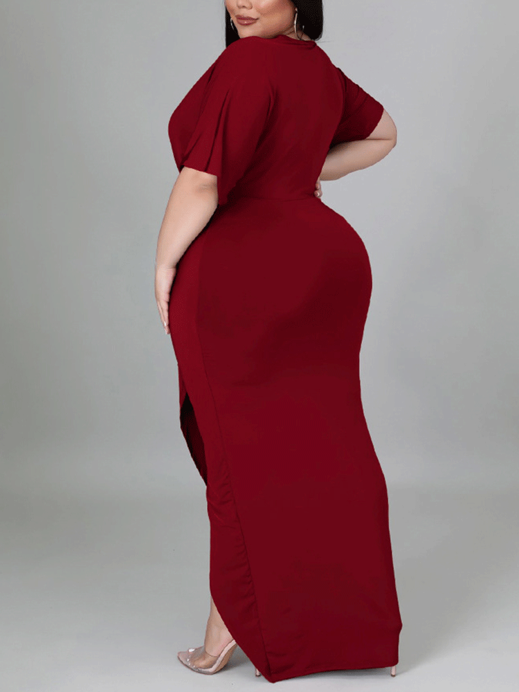 V Neck Solid Color Maxi Dresses