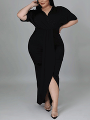 V Neck Solid Color Maxi Dresses