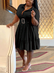 V-neck Lapels A-line Mini Dresses