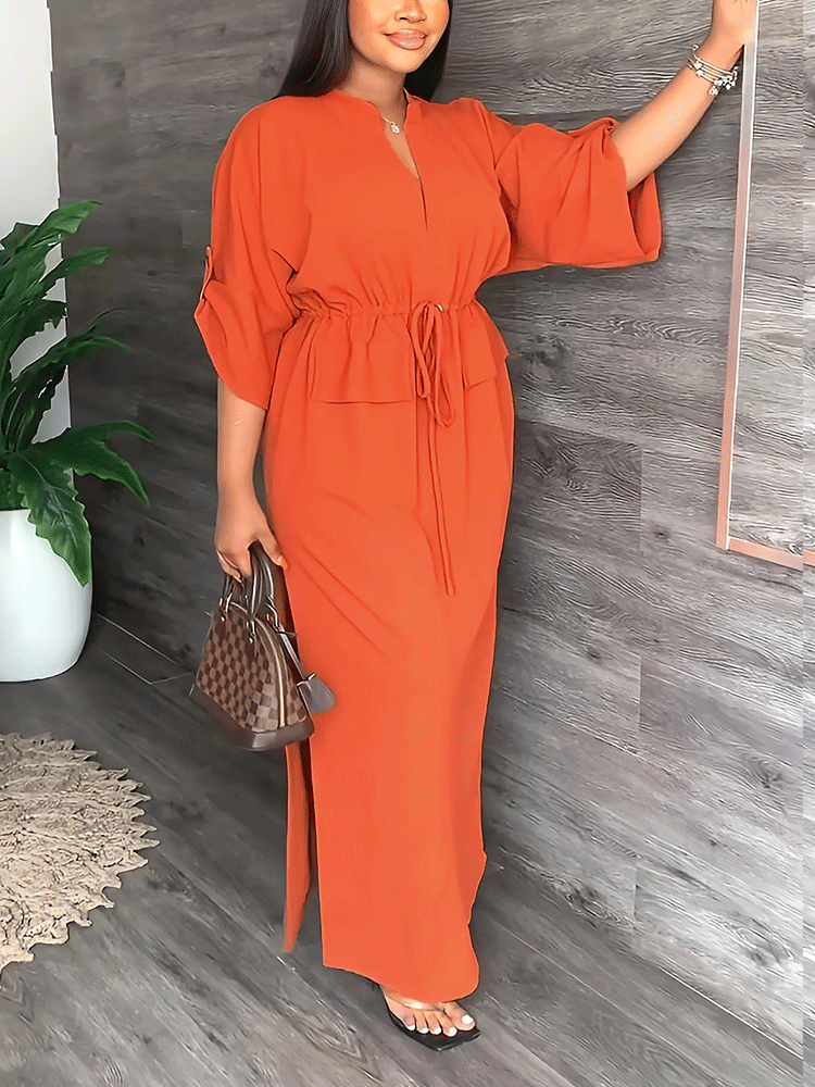 V-neck Split Maxi Dresses