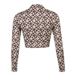 Floral Printed Long Sleeve Crop Shirt - Coffee