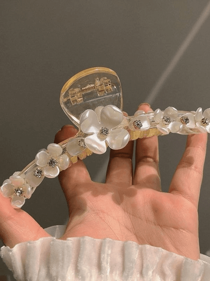 Rhinestone Decor Floral Hair Claw