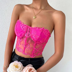 Tulle Crop Corset Tube Top - Rose