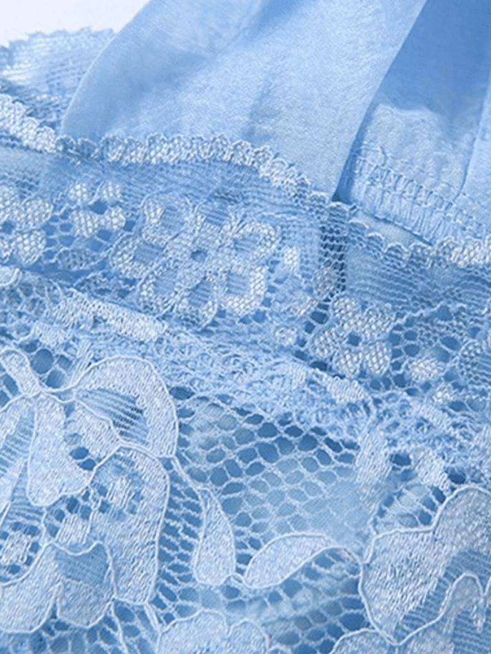 Ruffle Tie Strap Lace Corset Top