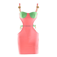 Contrast Color Shells Sleeveless Cutout Party Mini Dresses - Pink