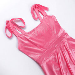 Solid Color Tie Strap Ruched Wrap Trim Bodycon Mini Dresses - Pink