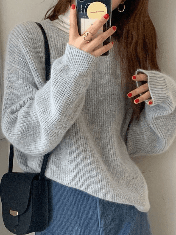 Solid Color Crew Neck Pullover Sweater