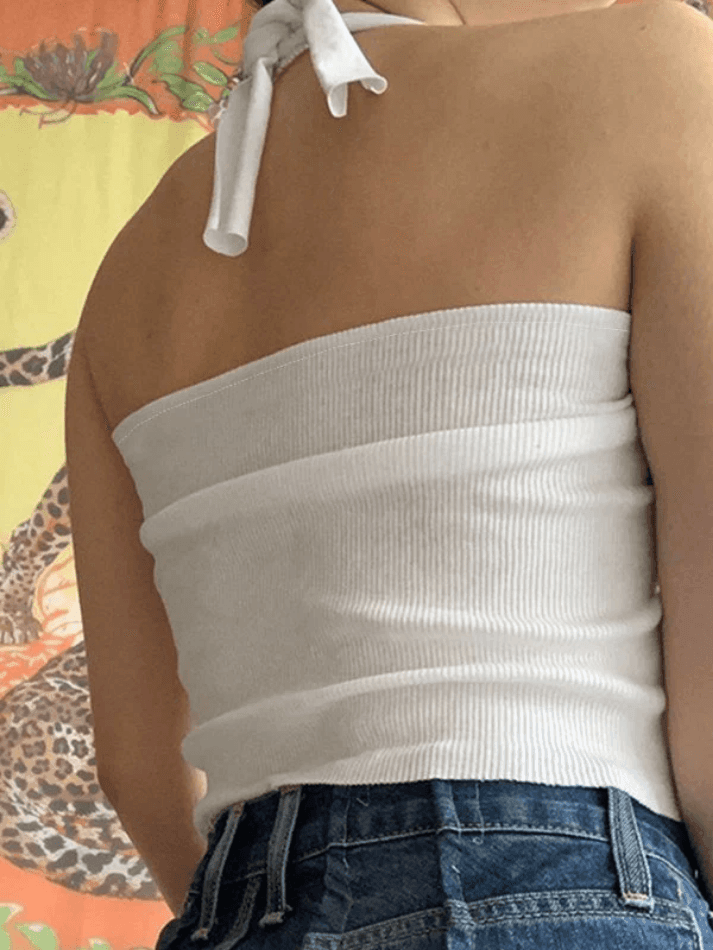Splash Heart Halter Ribbed Cropped Tank Top
