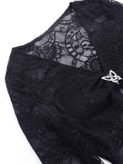 Split Lace Cropped Long Sleeve Blouse