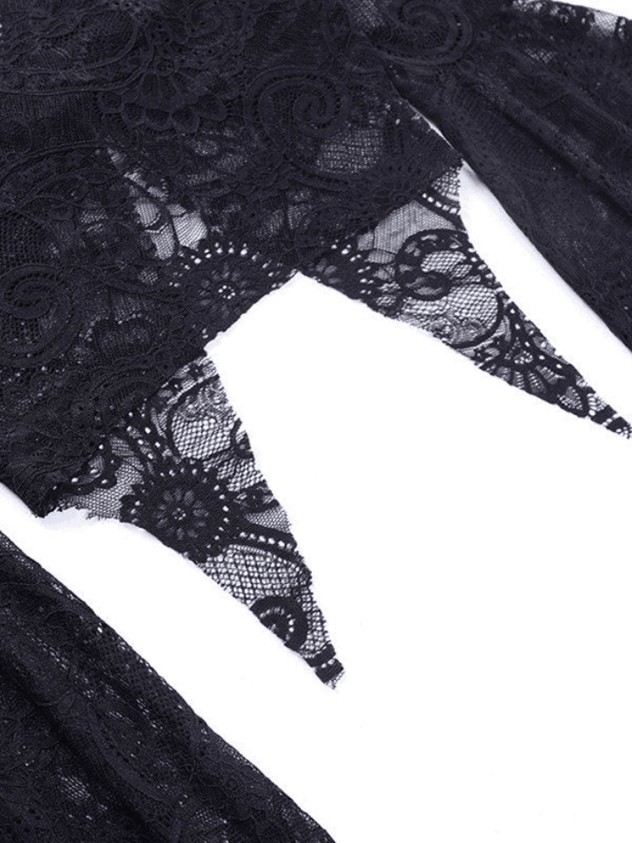 Split Lace Cropped Long Sleeve Blouse