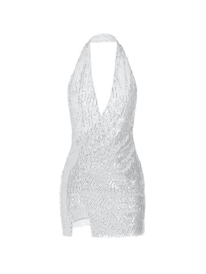 Split Sequin Halter Party Mini Dresses