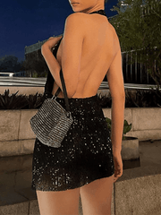 Split Sequin Halter Party Mini Dresses