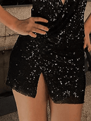 Split Sequin Halter Party Mini Dresses