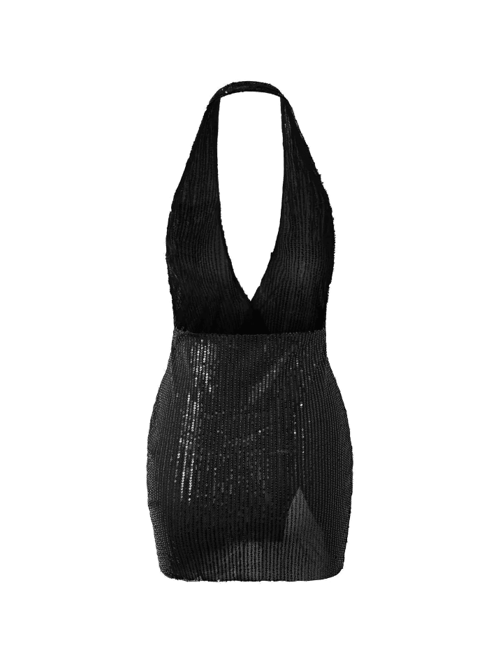 Split Sequin Halter Party Mini Dresses