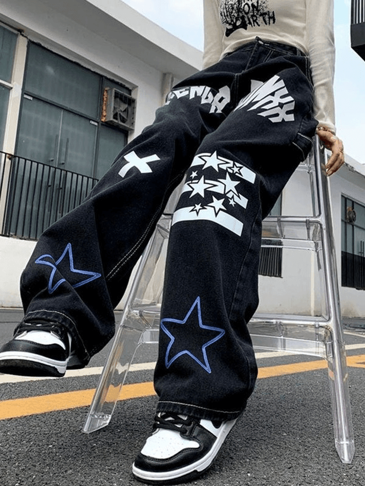 Star Letter Graphic Cargo Jeans