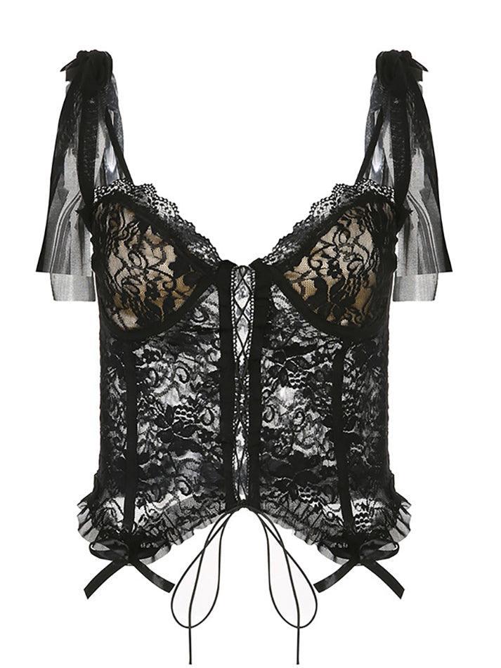 Strap Lace Up Mesh Corset Top