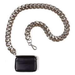 Street Style Chunky Chain Vegan Crossbody Micro Mini Bag - Black