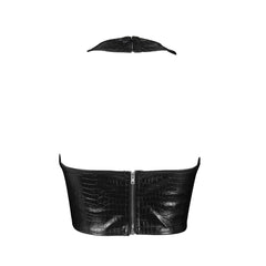 Street Style Croco Embossed Halter Neck Crop Top - Black