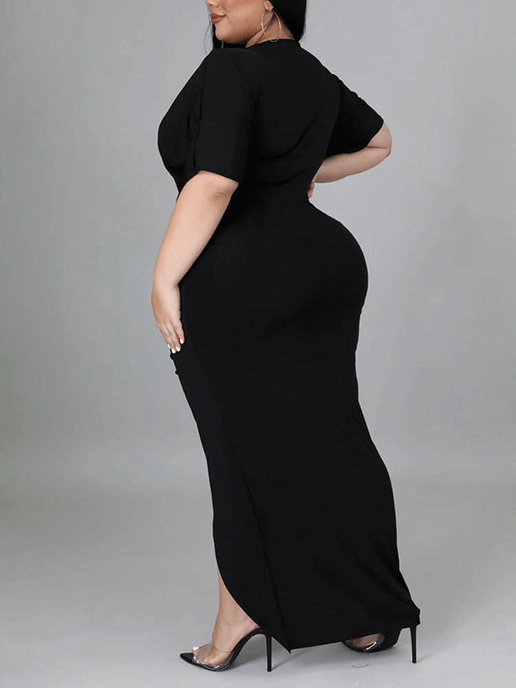 V Neck Solid Color Maxi Dresses