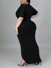 V Neck Solid Color Maxi Dresses