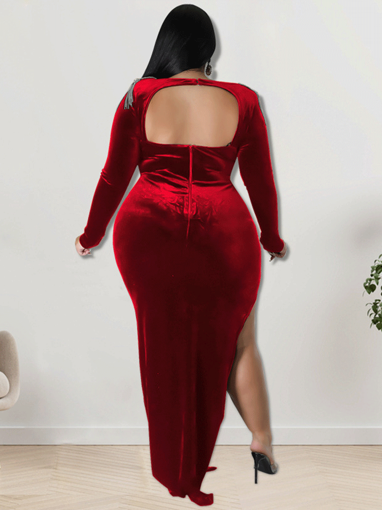 Velvet Slit Midi Dresses