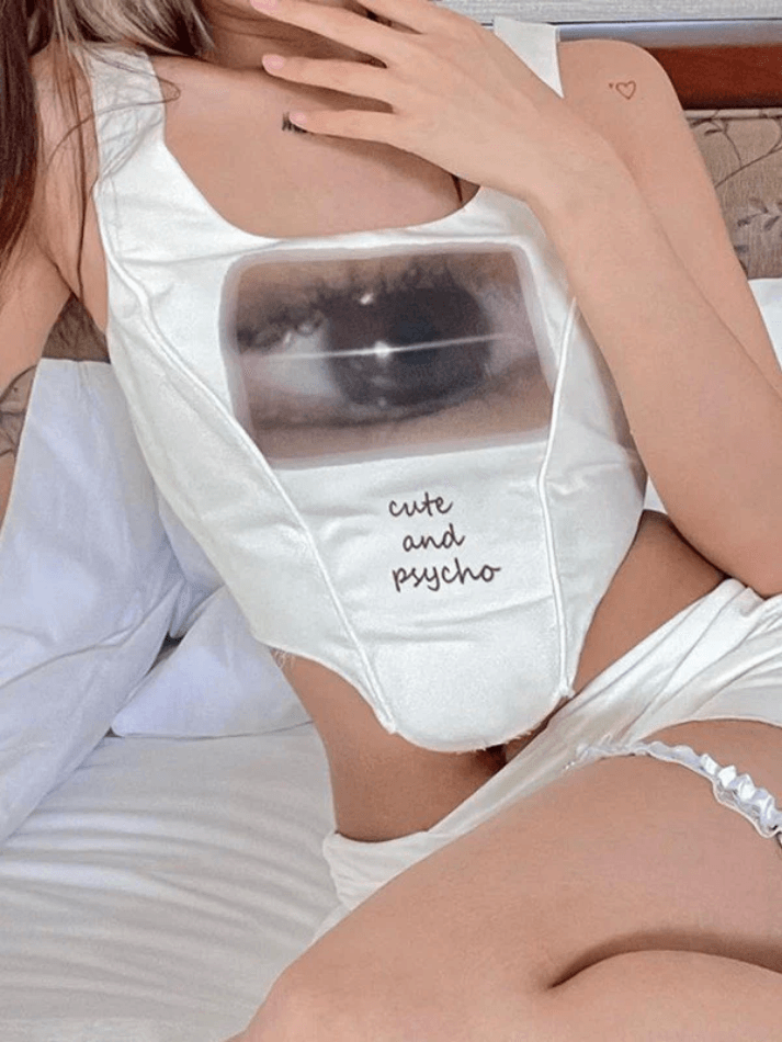 Tie Back Eye Printed Corset Top
